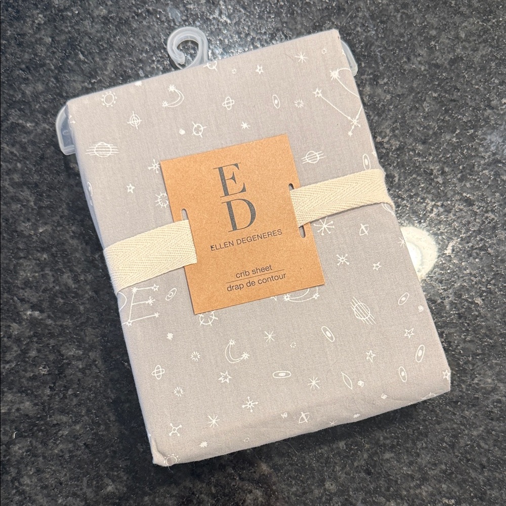Ellen DeGeneres Gray Celestial Crib Sheet - Space theme - stars - gender neutral